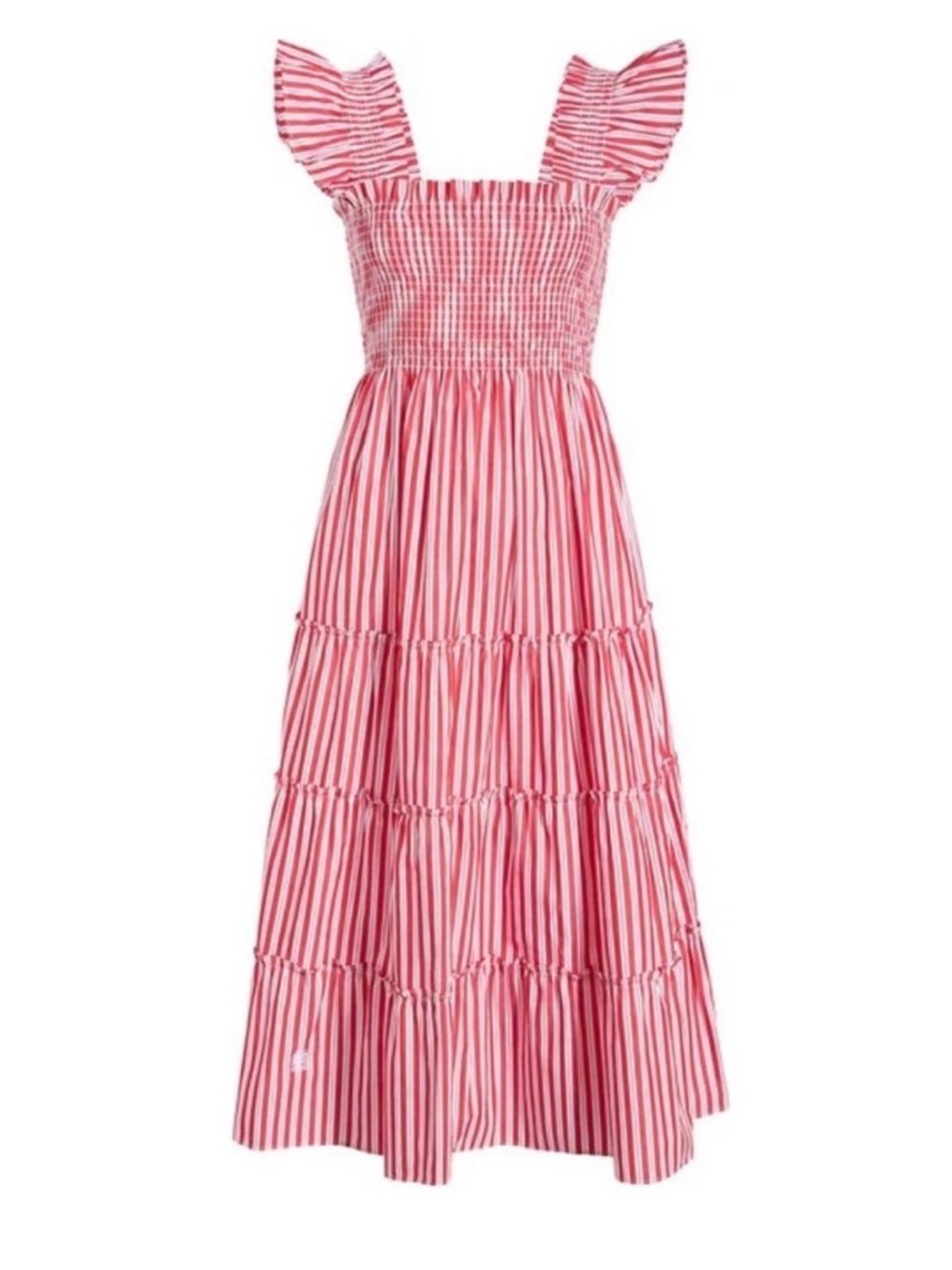 NWT Hill House S Red White Striped Ellie Nap Dress Tiered Ruffle Midi - Picture 2 of 8